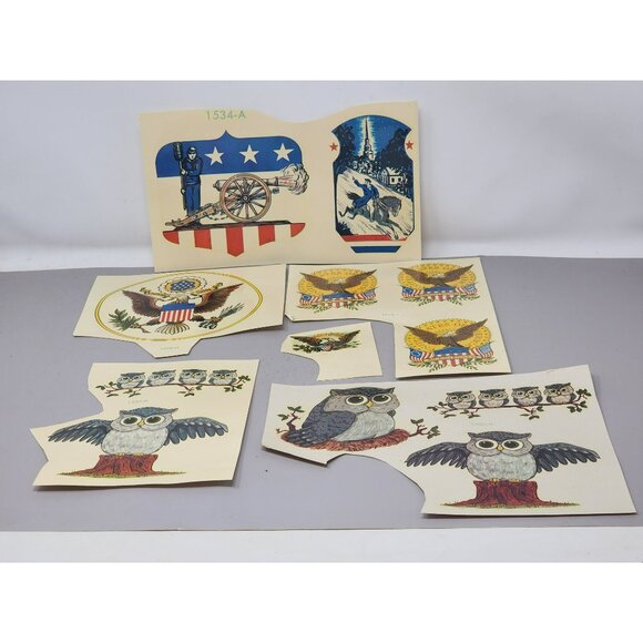 Vintage Americana & Owl Decals Set Meyercord Made‎ In USA - Picture 1 of 10